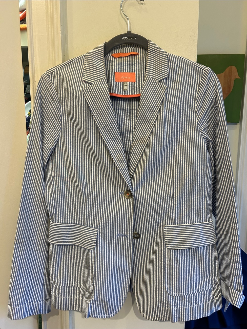 Joules Blue & White Seersucker Stripe Blazer